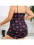 Mdb Mdbshop Büyük Beden Siyah Kalp Desen Ince Askılı Pamuklu Şortlu Pijama Takımı 3