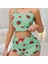 Mdb Mdbshop Pamuklu Yeşil Üstüne Çilek Desen Fitilli Askılı Şortlu Pijama Takımı 2