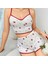 Mdb Mdbshop Pamuklu Beyaz Üstüne Kırmızı Gül Desen Fitilli Askılı Şortlu Pijama Takımı 1