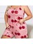 Mdb Mdbshop Büyük Beden Pembe Kiraz Desen Ince Askılı Pamuklu Şortlu Pijama Takımı 2