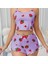 Mdb Mdbshop Pamuklu Lila Üstüne Çilek Desen Fitilli Askılı Şortlu Pijama Takımı 2