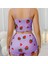 Mdb Mdbshop Pamuklu Lila Üstüne Çilek Desen Fitilli Askılı Şortlu Pijama Takımı 3