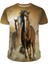 Unisex Kahverengi Koşan Atlar Baskılı Slim Fit Tişört 1