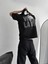 Baskılı Oversize Bisiklet Yaka T-Shirt - Siyah 1