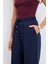 Yüksek Bel Nervür Dikiş Detaylı Pantolon Lacivert 5