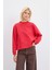 Oversize Yandan Yırtmaçlı Kısa Sweatshirt Kırmızı 1