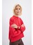 Oversize Yandan Yırtmaçlı Kısa Sweatshirt Kırmızı 3