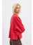 Oversize Yandan Yırtmaçlı Kısa Sweatshirt Kırmızı 5