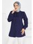 Kare Yaka Detaylı Dokuma Tunik Lacivert - 27607 4