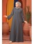 Kolları Işlemeli Füme Tesettür Abaya 2634FU 2