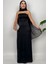 Lilina Straplez Fiyonk Detaylı Şal Aksesuarlı Uzun Siyah Abiye Elbise 1