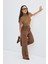 Fit Kesim Nervür Dikişli Süet Pantolon Kahve 4