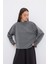 Oversize Yandan Yırtmaçlı Kısa Sweatshirt Antrasit Gri 1