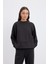 Oversize Yandan Yırtmaçlı Kısa Sweatshirt Siyah 1