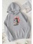 Kadın Sevimli Kedi Baskılı Kapüşonlu Gri Siyah Sweatshirt Oversize Salaş 3