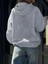 Kadın Sevimli Kedi Baskılı Kapüşonlu Gri Siyah Sweatshirt Oversize Salaş 6