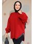 Zincir Detaylı Kırmızı Tesettür Kazak Tunik 17202K 3
