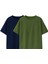 Basic 2'li Unisex Bisiklet Yaka T-Shirt ( Lacivert - Haki ) 1