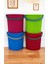 Rainbow 4’lü Mavi-Yeşil-Kırmızı-Pembe Büyük Boy 13 Litre Yuvarlak Kova Piknik Sepeti Meyve Kovası 3