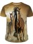 Unisex Kahverengi Koşan Atlar Baskılı Slim Fit Tişört 1