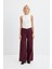 Yüksek Bel Geniş Paça Gabardin Pantolon Bordo 2