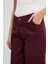 Yüksek Bel Geniş Paça Gabardin Pantolon Bordo 4