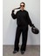 Siyah Kapüşonlu Triko Kadın Eşofman Takımı MG2237 2