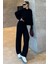 Siyah Kapüşonlu Triko Kadın Eşofman Takımı MG2237 5