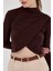 Acı Kahve Drapeli Yüksek Yaka Uzun Kollu Bluz 2379 4
