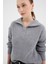 Gri Yarım Fermuarlı Crop Triko Kadın Kazak7135 1