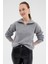 Gri Yarım Fermuarlı Crop Triko Kadın Kazak7135 2