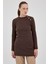 Kahve Düğme Detaylı Çizgili Triko Tunik 8132A 1