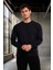 Wenders Relax Fit Basic Fırçalı Interlok Bisiklet Yaka Erkek Sweatshirt - Siyah 1