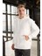 Luc Oversize Basic Dalgıç Kumaş Viskon Kapüşonlu Cepli Sweatshirt Hoodie - Ekru 2