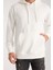 Luc Oversize Basic Dalgıç Kumaş Viskon Kapüşonlu Cepli Sweatshirt Hoodie - Ekru 3
