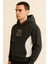 Frank Parçalı Kontrast Desenli Kapüşonlu Oversize Cepli Polar Erkek Sweatshirt - Füme 2