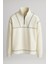 Crowe Çizgi Şeritli Oversize Yarım Fermuar Polar Erkek Sweatshirt - Ekru 1