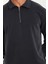 Scuba Modal Kumaş Relaxed Fit Yarım Fermuarlı Polo Yaka Erkek Sweatshirt - Siyah 3