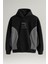 Frank Parçalı Kontrast Desenli Kapüşonlu Oversize Cepli Polar Erkek Sweatshirt - Siyah 1