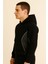 Frank Parçalı Kontrast Desenli Kapüşonlu Oversize Cepli Polar Erkek Sweatshirt - Siyah 3