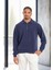 Scuba Modal Kumaş Relaxed Fit Yarım Fermuarlı Polo Yaka Erkek Sweatshirt - Lacivert 4