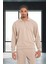 Scuba Modal Kumaş Relaxed Fit Yarım Fermuarlı Polo Yaka Erkek Sweatshirt - Bej 1