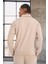 Scuba Modal Kumaş Relaxed Fit Yarım Fermuarlı Polo Yaka Erkek Sweatshirt - Bej 4
