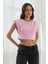 Omzu Vatkalı Crop Bluz Pembe 1