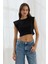 Omzu Vatkalı Crop Bluz Sıyah 1