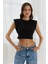 Omzu Vatkalı Crop Bluz Sıyah 2