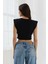 Omzu Vatkalı Crop Bluz Sıyah 5