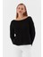Kayık Yaka Oversize Ince Triko Kazak Sıyah 1