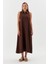 Yakası Fermuarlı Cepli Elbise Kahve 1