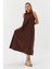 Yakası Fermuarlı Cepli Elbise Kahve 3